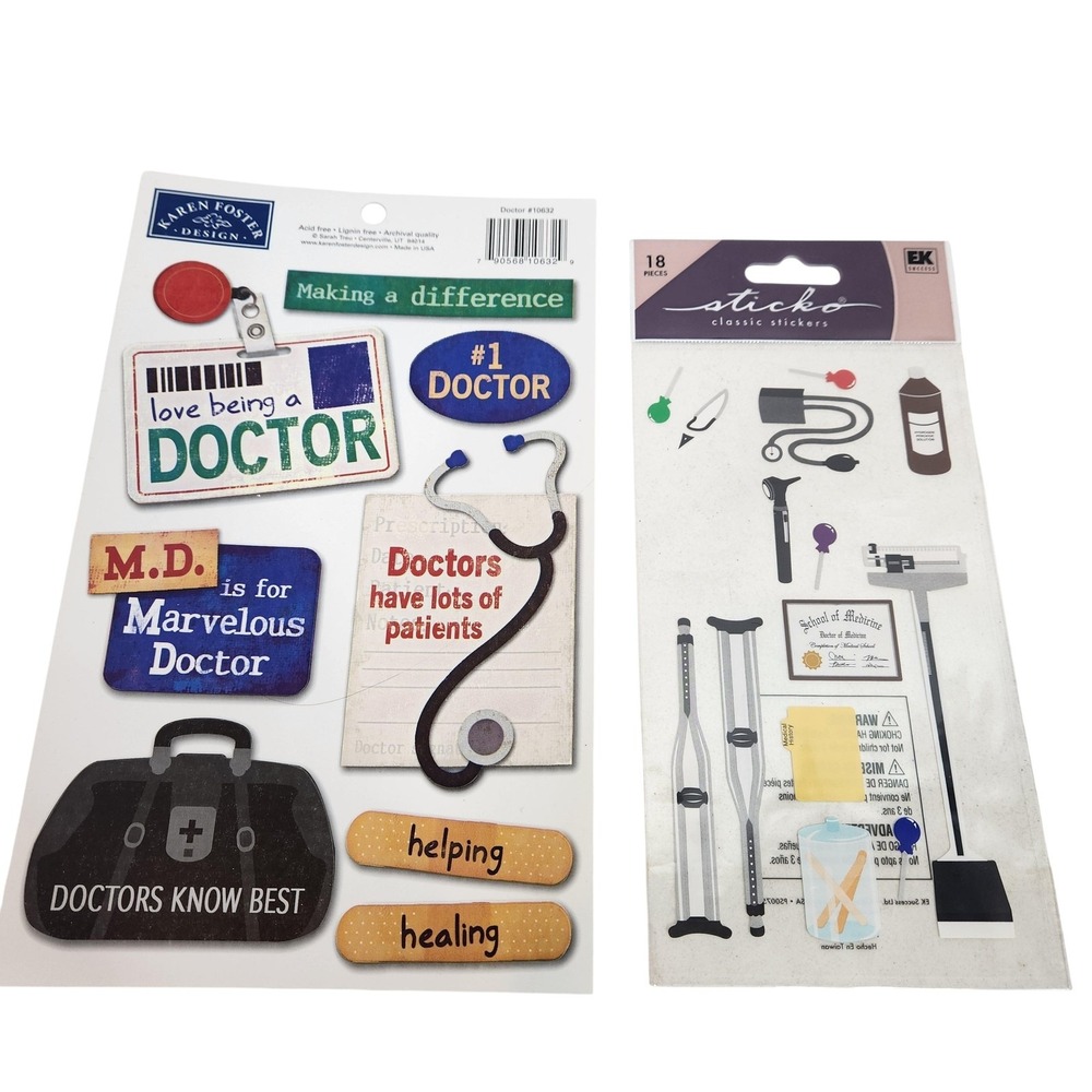 Doctor Dimensional Stickers 2 Pack Lot School Karen Foster & Sticko Dr.